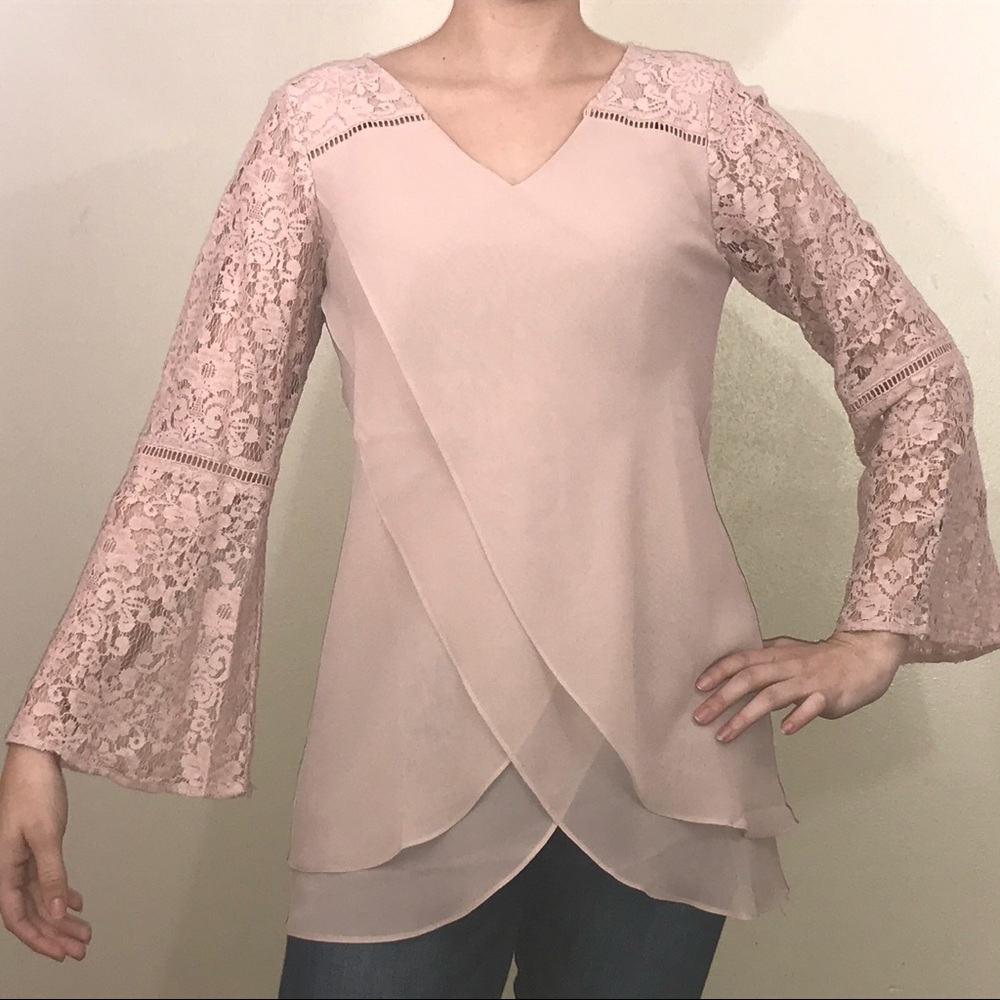Hot in Hollywood Blush Flared Sleeve Blouse XS